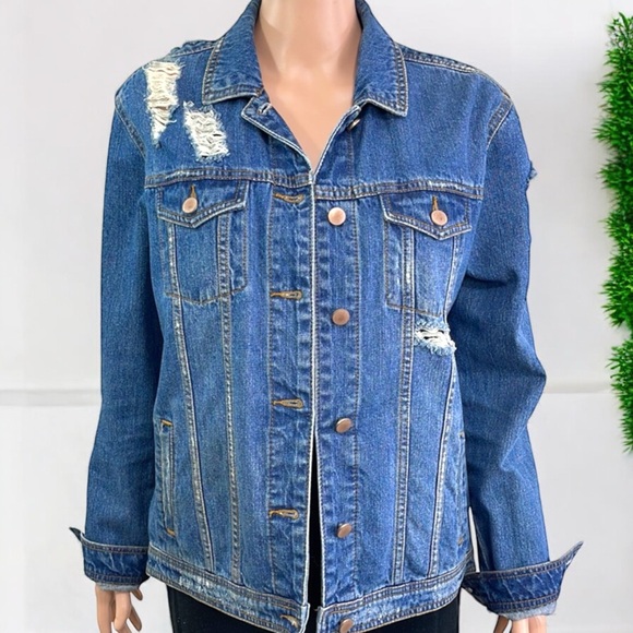 TinselTown Oversized Destroyed Blue Denim Jacket - Picture 7 of 16